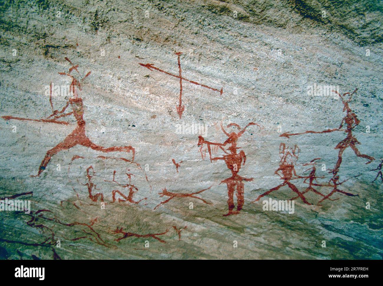 Prehistoric Petroglyphs, rock Art ,Akakus ,Acacus, Mountains, Sahara, Libya Stock Photo