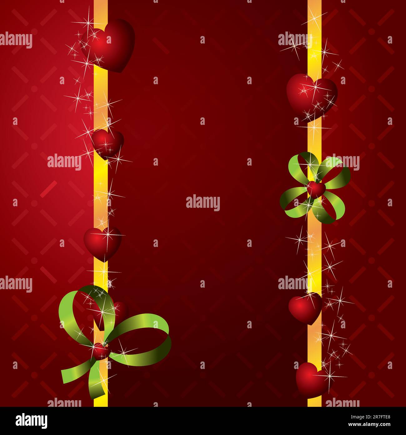 red hearts Valentines Day Background with stars and green bow - vector ...