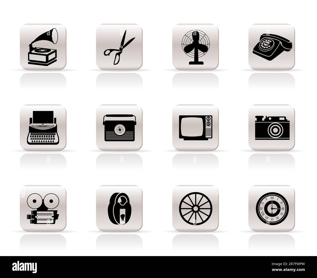 Simple Retro business and office object icons - vector icon set Stock Vector