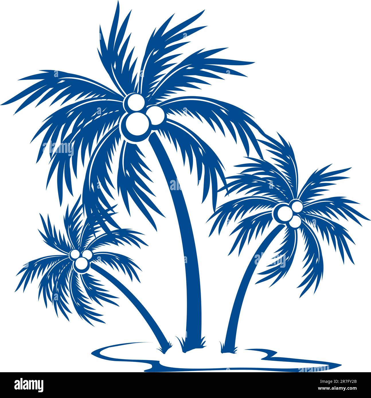 Silhouette Palm trees with coconuts. One-colour vector symbol on white. Stock Vector
