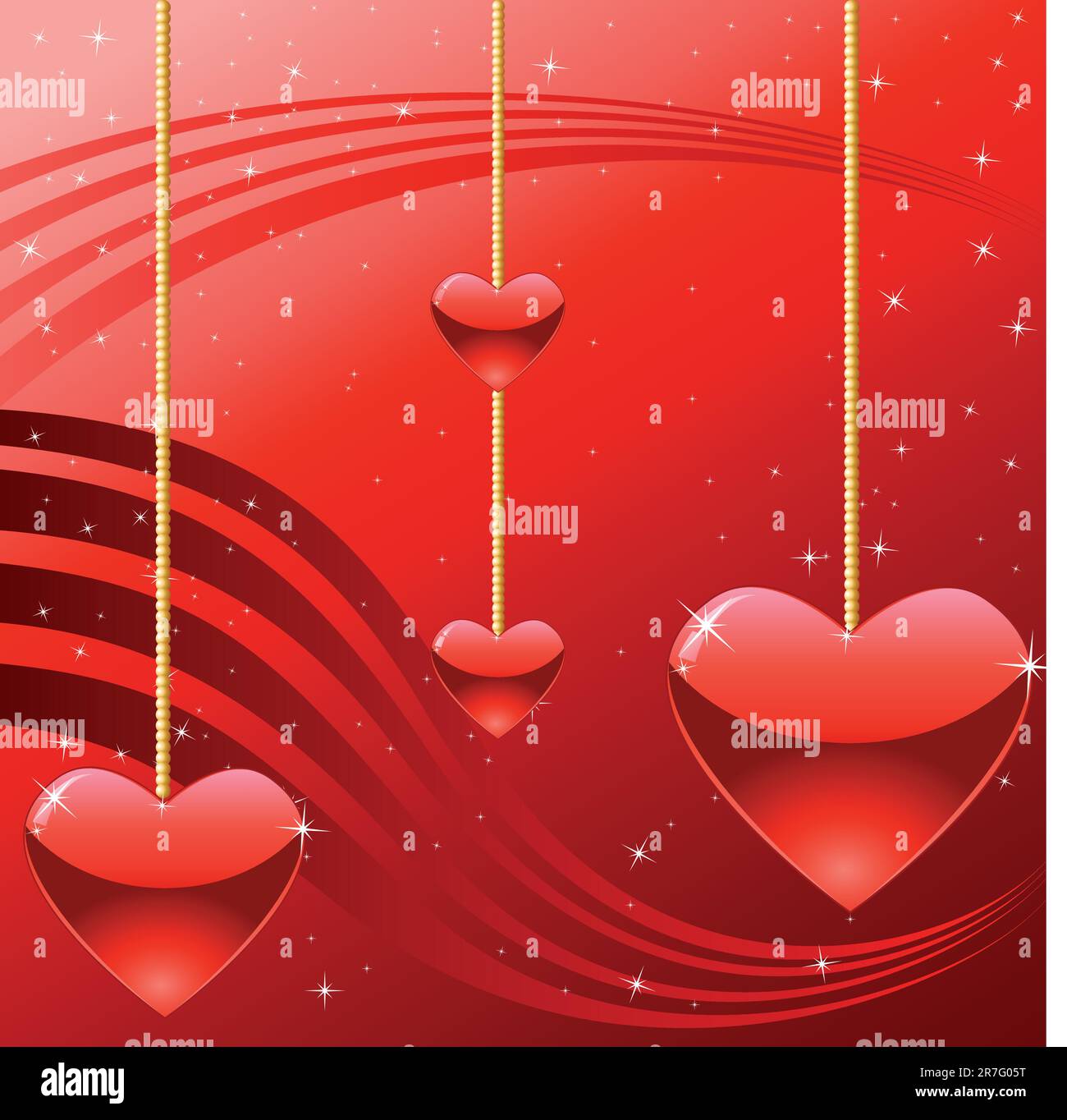 hearts on gold chains Stock Vector