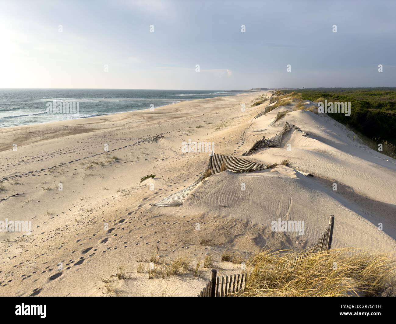 Sandy dunes landscape on Furadouro beach, Ovar - Portugal. Stock Photo