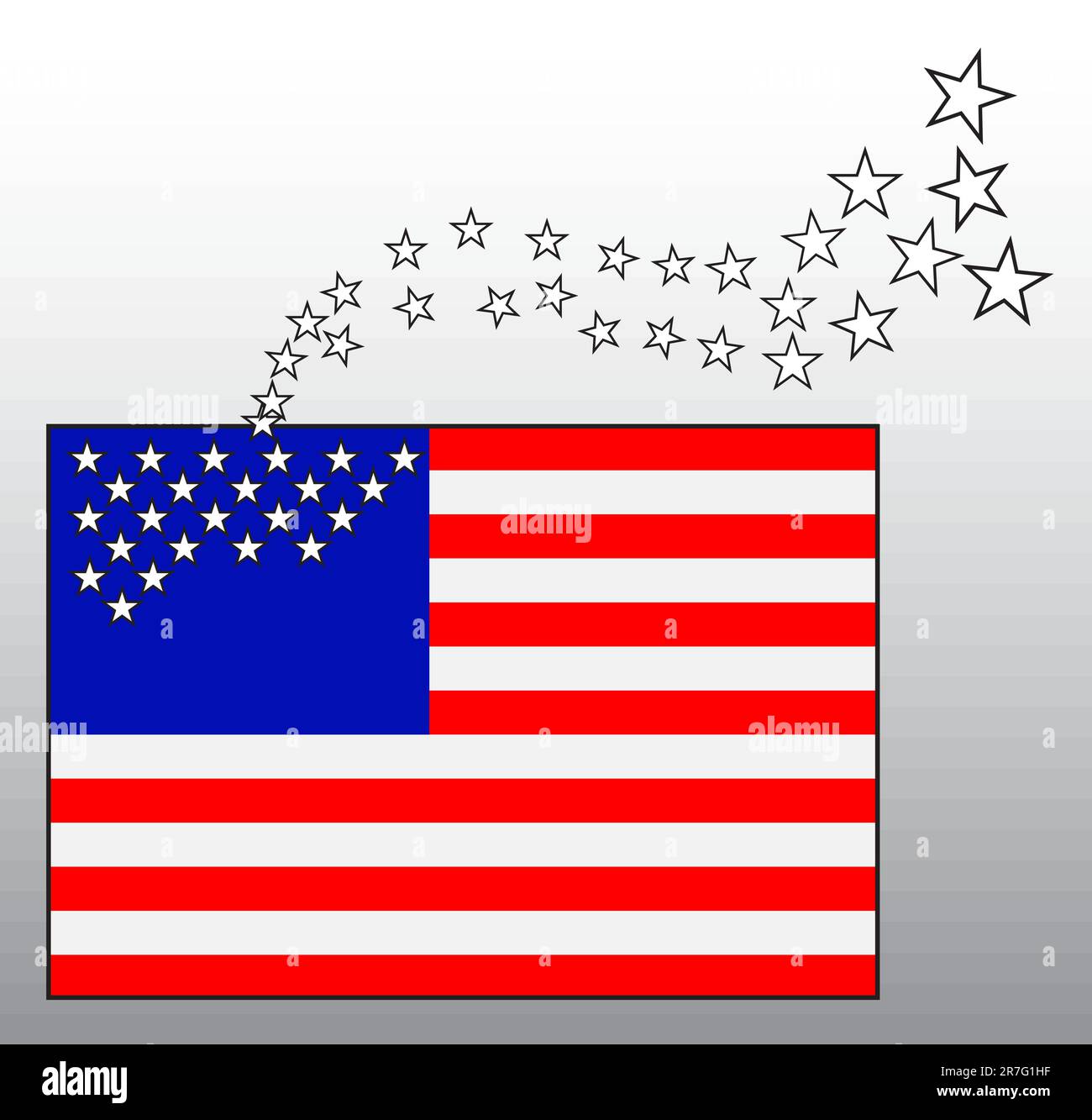 The conceptual image of the American flag with departing stars Stock