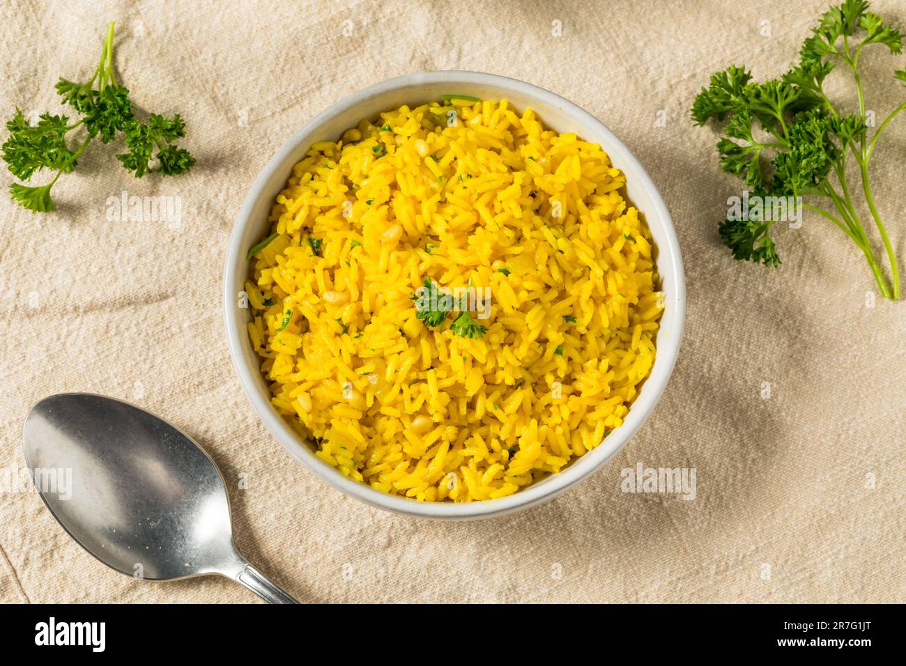 Homemade Yellow Mediterranean Rice with Pine Nuts Stock Photo - Alamy