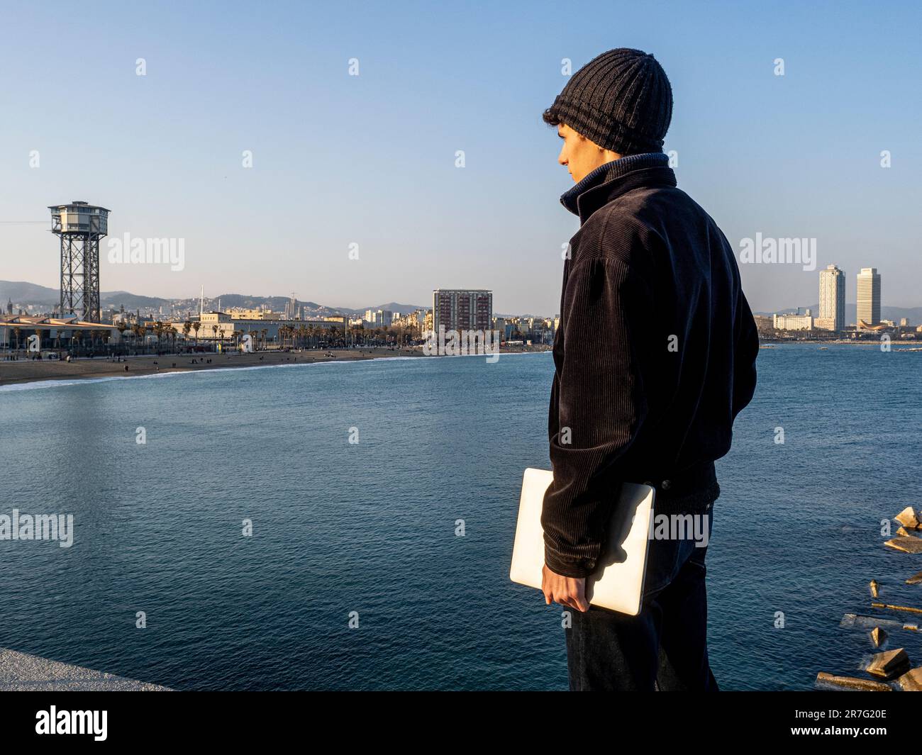Digital nomad in Barcelona Stock Photo Alamy