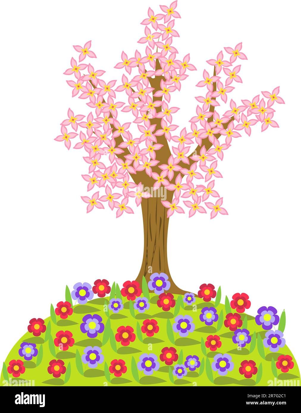 Illustration of pink flowering tree in spring season Stock Vector