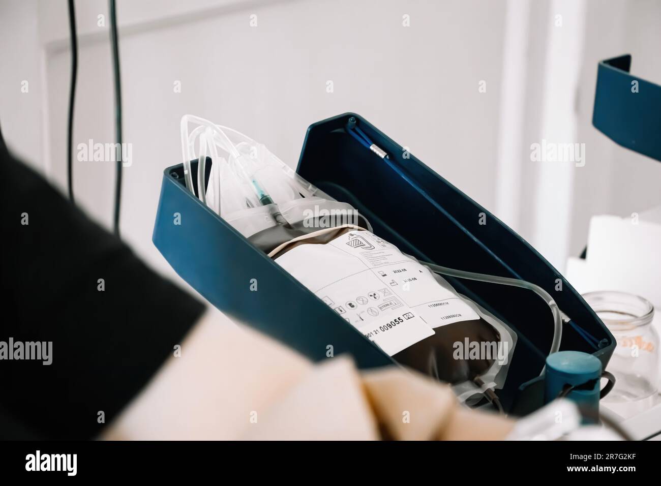 Blood bag in medical laboratory. International Blood Donation Day