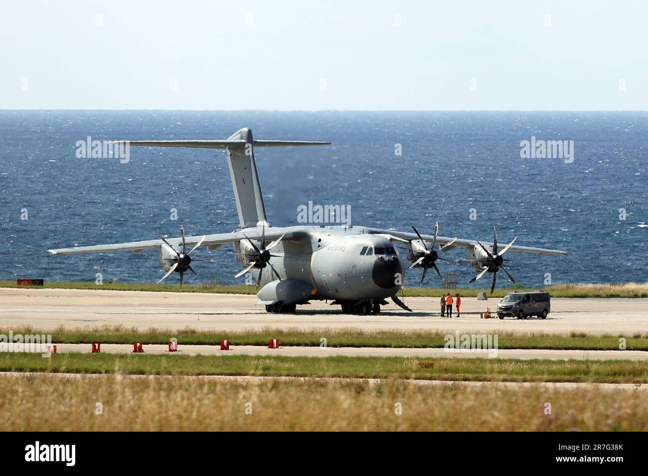 Palermo, Italy. 15th June, 2023. LANDING AT FALCONE AIRPORT AND PURSE OF AN AIRBUS OF THE ROYAL AIR FORCE COMING FROM TUNIS in the photo an AirBus A400M Atlas of the Royal Air Force UK coming from Tunis, Editorial Usage Only Credit: Independent Photo Agency/Alamy Live News Stock Photo