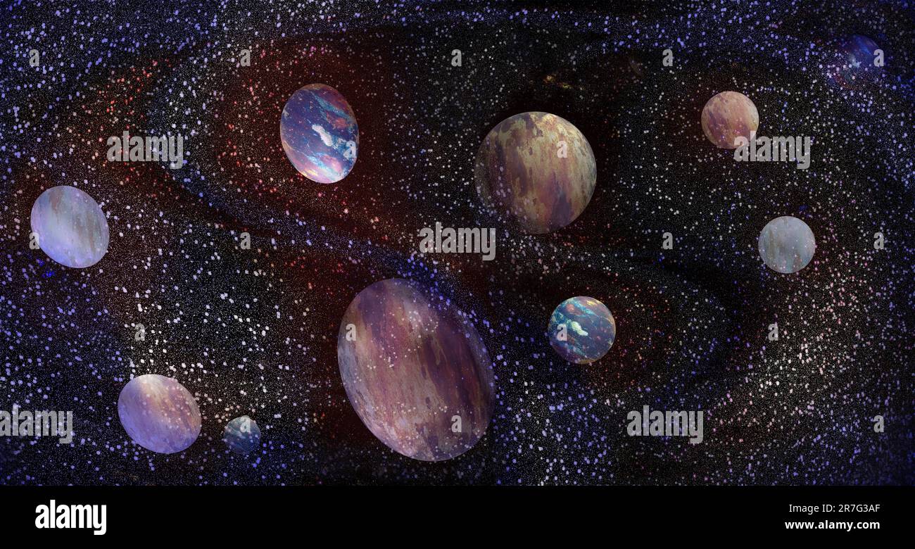 Different sized balls to represent the planets and solar system Stock Photo  - Alamy