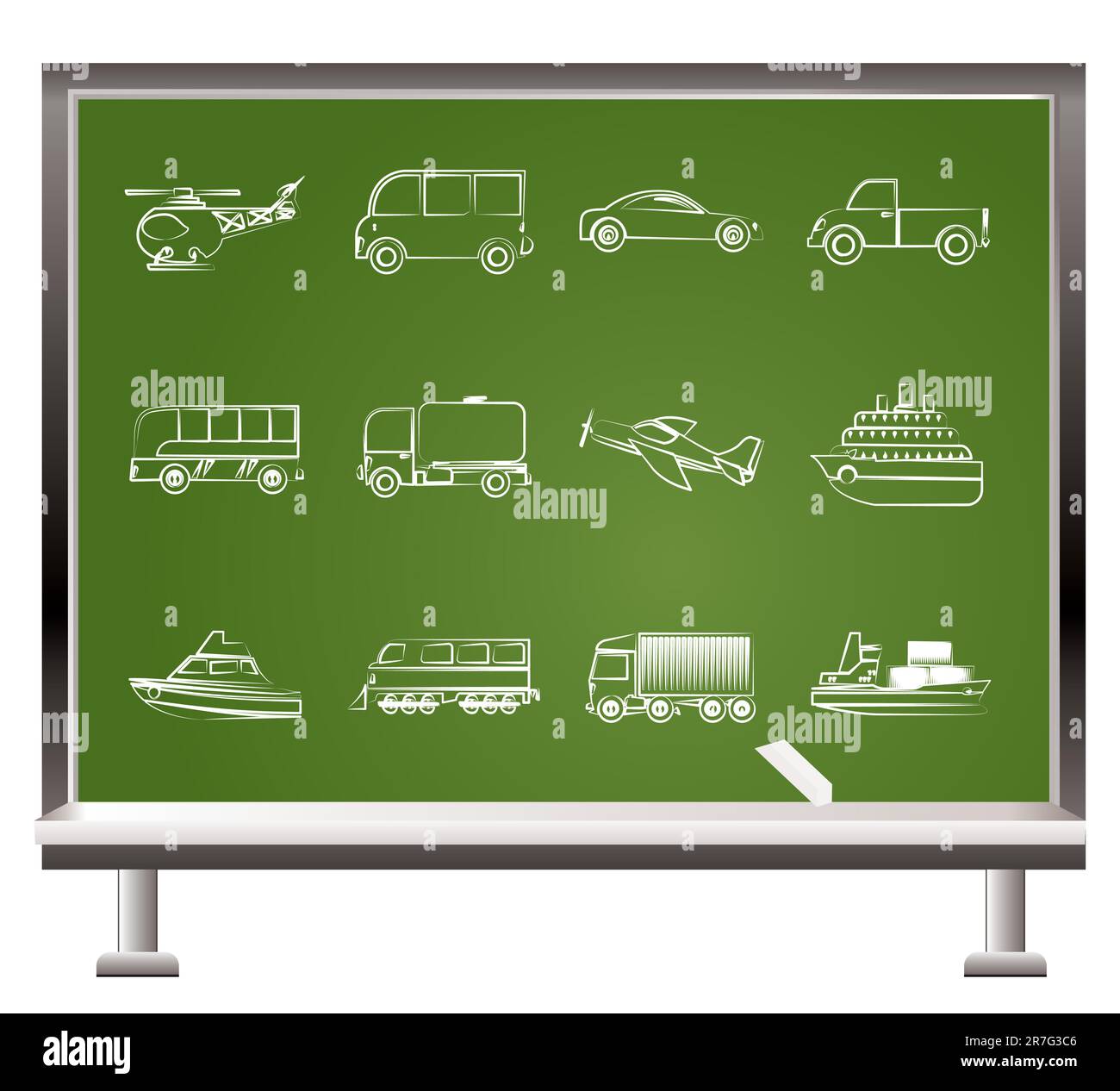 painted with chalk Travel and transportation objects - vector illustration Stock Vector