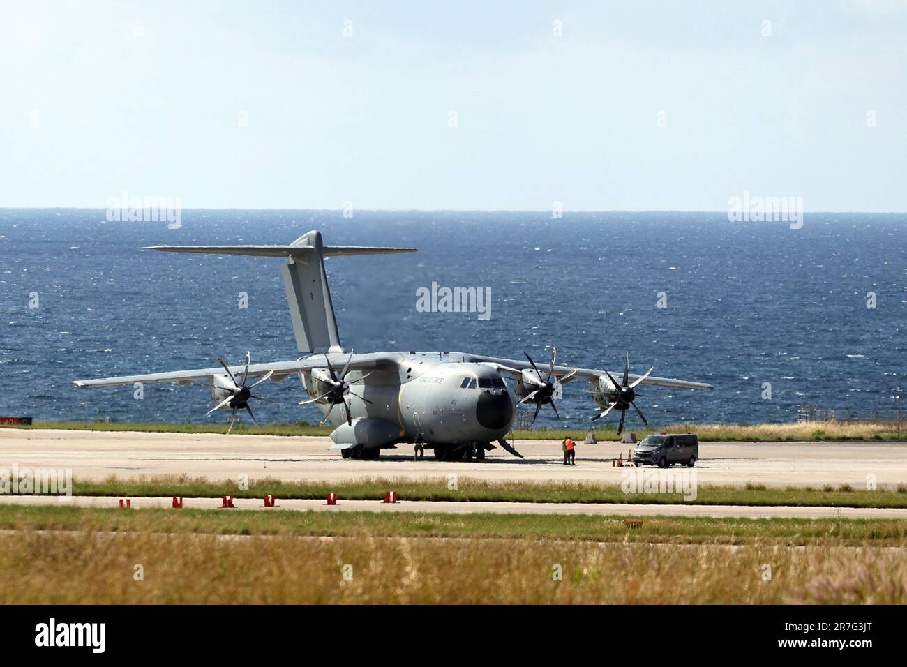 Palermo, Italy. 15th June, 2023. LANDING AT FALCONE AIRPORT AND PURSE OF AN AIRBUS OF THE ROYAL AIR FORCE COMING FROM TUNIS in the photo an AirBus A400M Atlas of the Royal Air Force UK coming from Tunis, Editorial Usage Only Credit: Independent Photo Agency/Alamy Live News Stock Photo