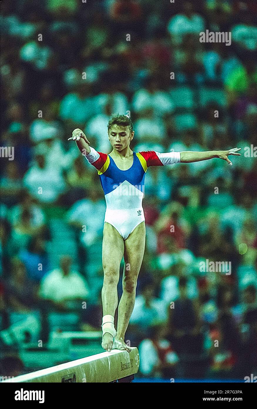 Lavinia Miloșovici (ROM) during the Gymnastics Women's artistic individual all-around at the 1992 Olymic Summer Games. Stock Photo