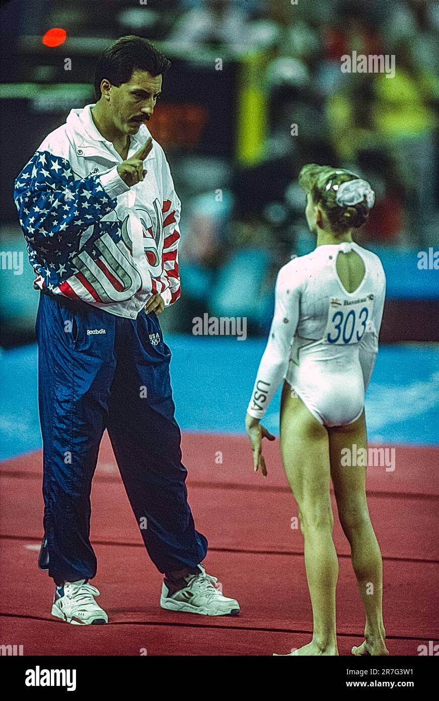 Shannon Miller (USA) with coach Steve Nunno during the Gymnastics Women