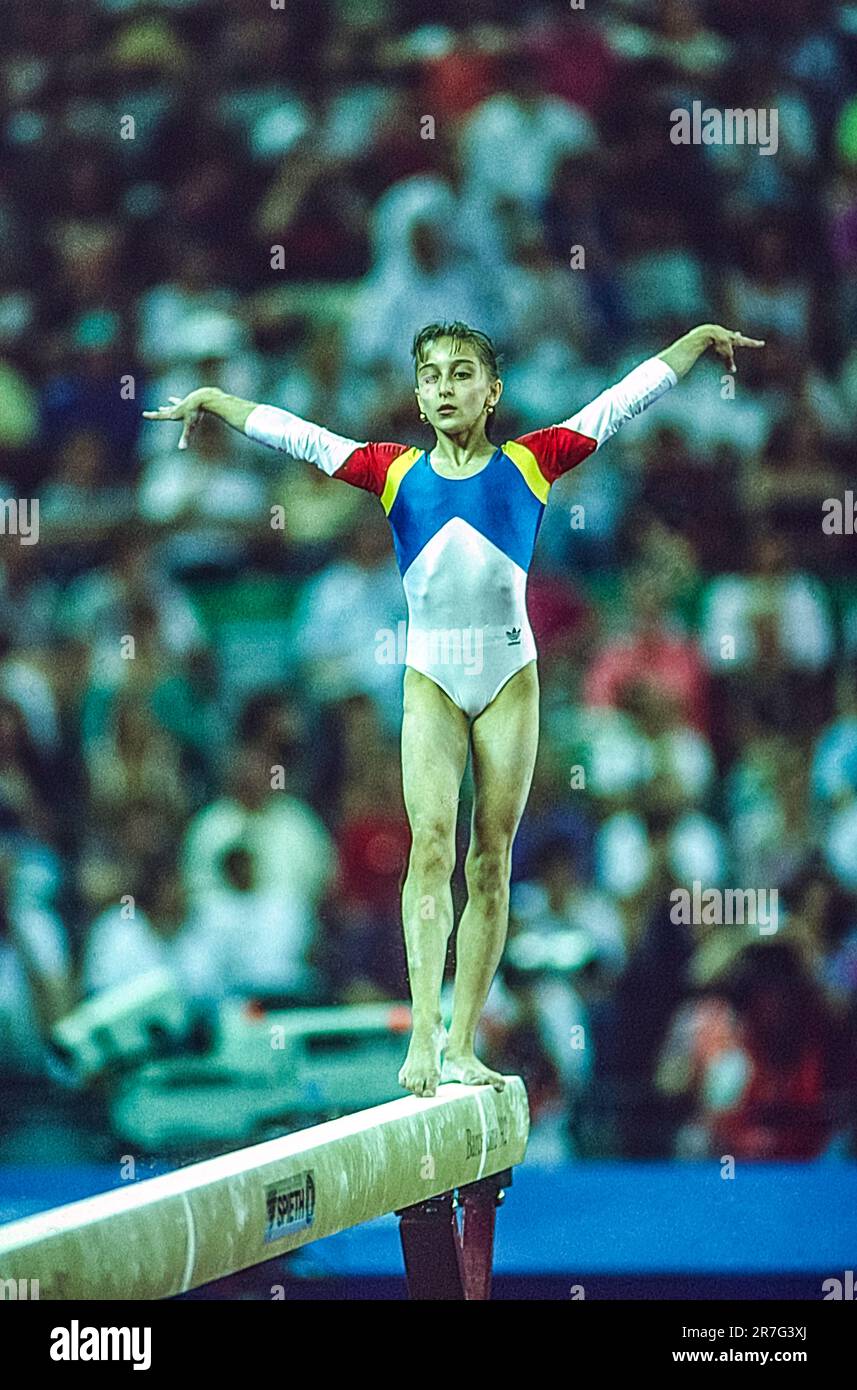 Gina Gogean (ROM) during the Gymnastics Women's artistic individual all-around at the 1992 Olymic Summer Games. Stock Photo