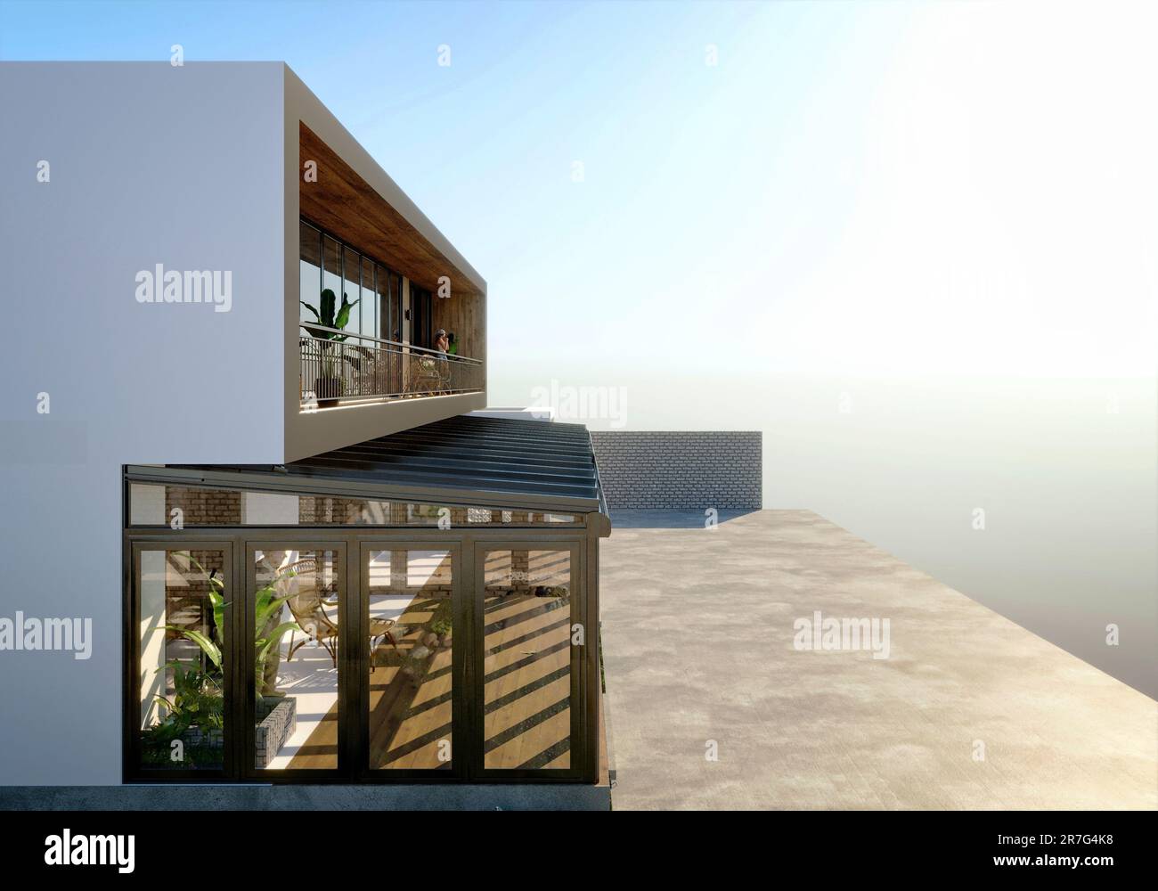 Luxury villa house and patio outdoor pergola sunroom, 3d render Stock ...