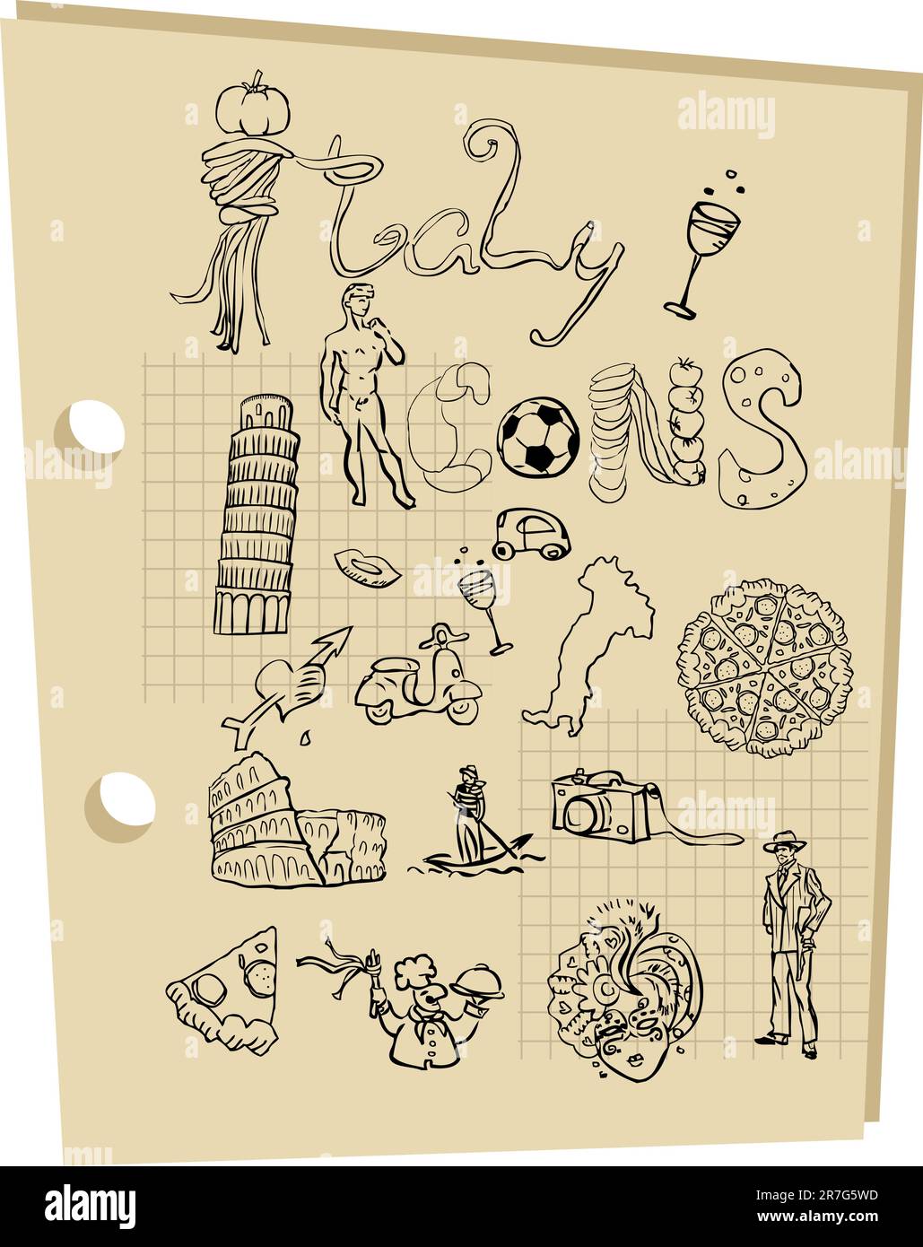 Italy tattoo doodley icons Stock Vector