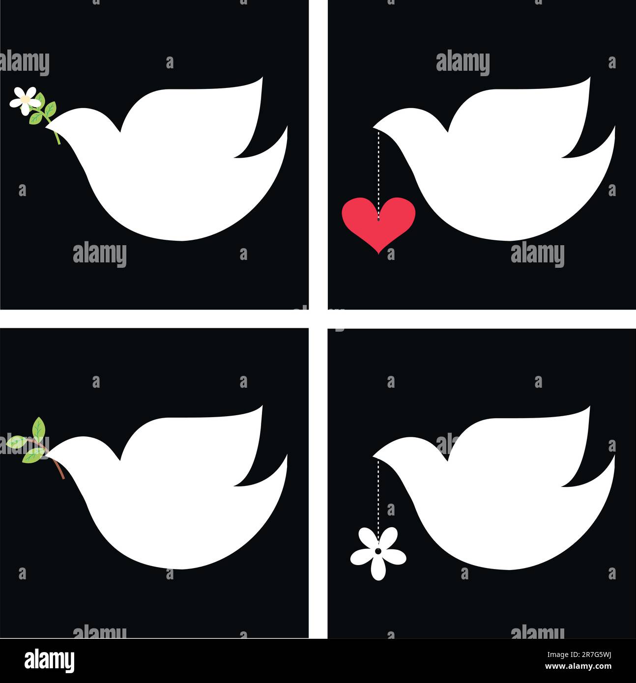 peace doves with different symbols Stock Vector