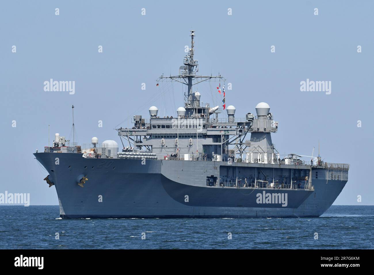 U.S. 6th Fleet command ship USS MOUNT WHITNEY (LCC/JCC 20) inbound for Kiel Naval Base Stock Photo