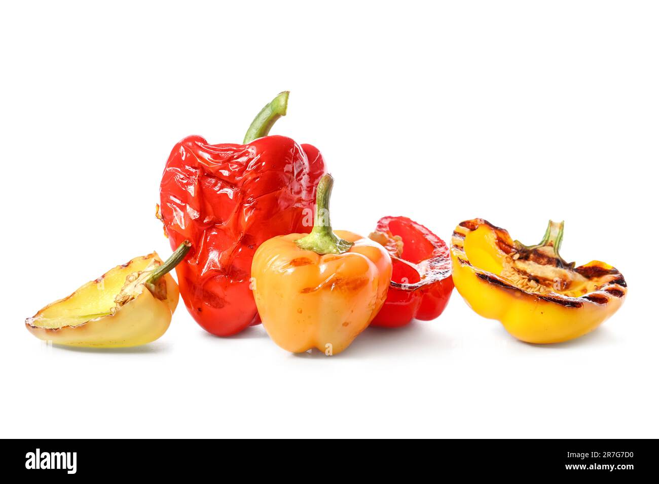 Tasty grilled bell peppers isolated on white background Stock Photo - Alamy