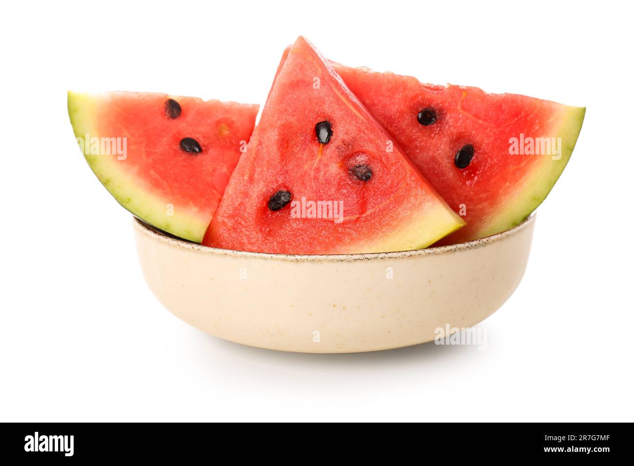 Bowl with pieces of fresh watermelon on white background Stock Photo ...