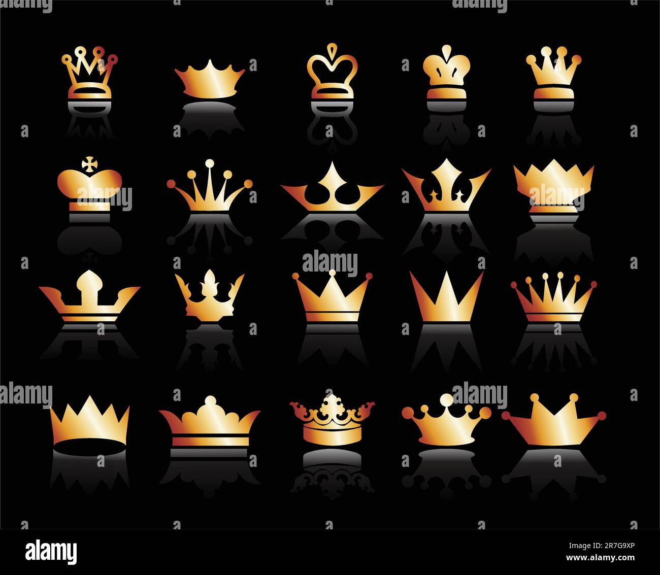 Gold crown icons set. Illustration vector Stock Vector