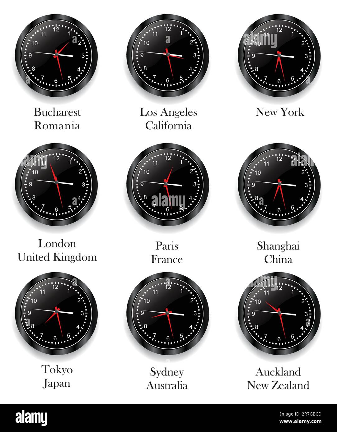 Clock with different Time Zone Stock Vector Image & Art Alamy