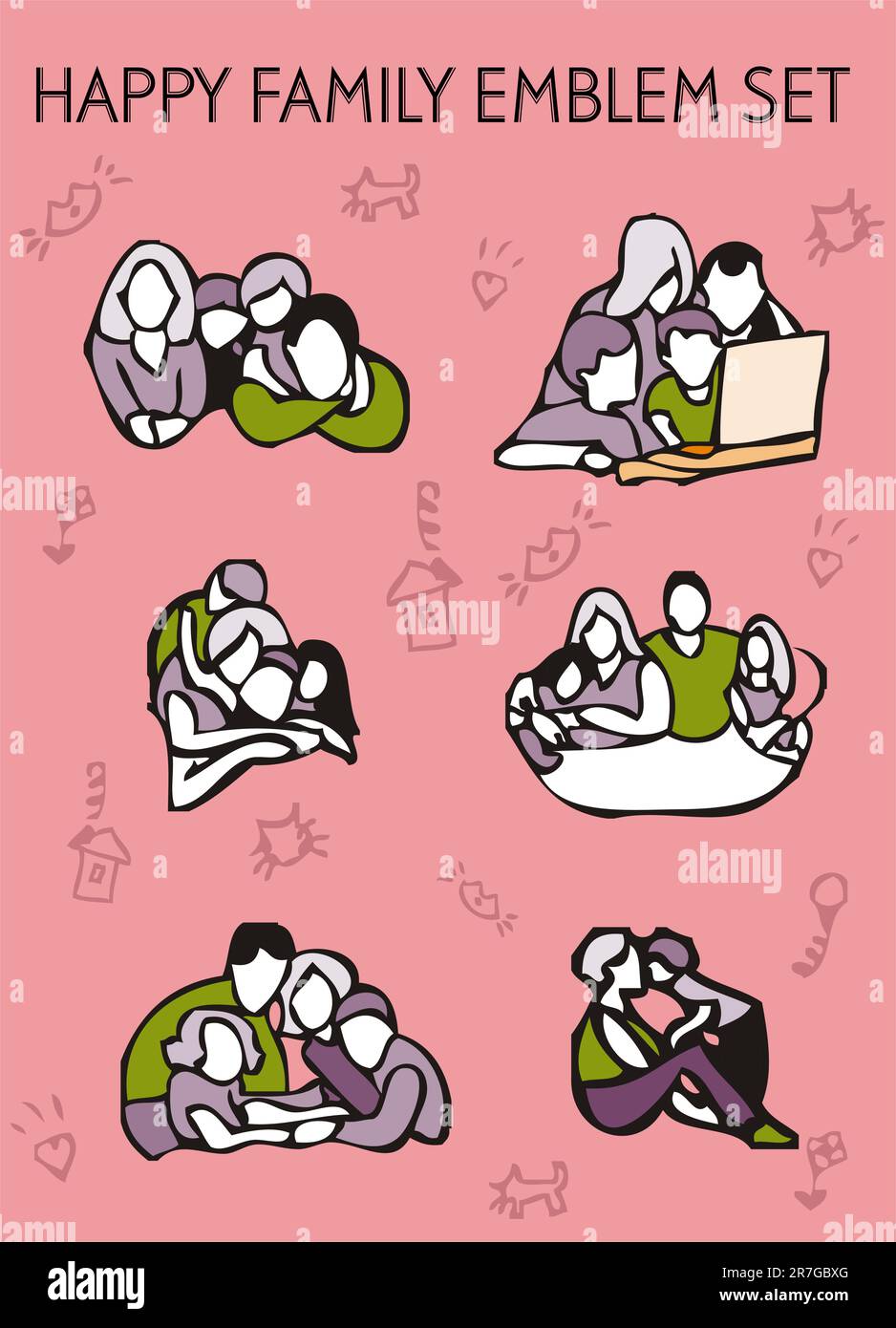 happy family emblem. icon set, symbolic illustrations of people and families Stock Vector