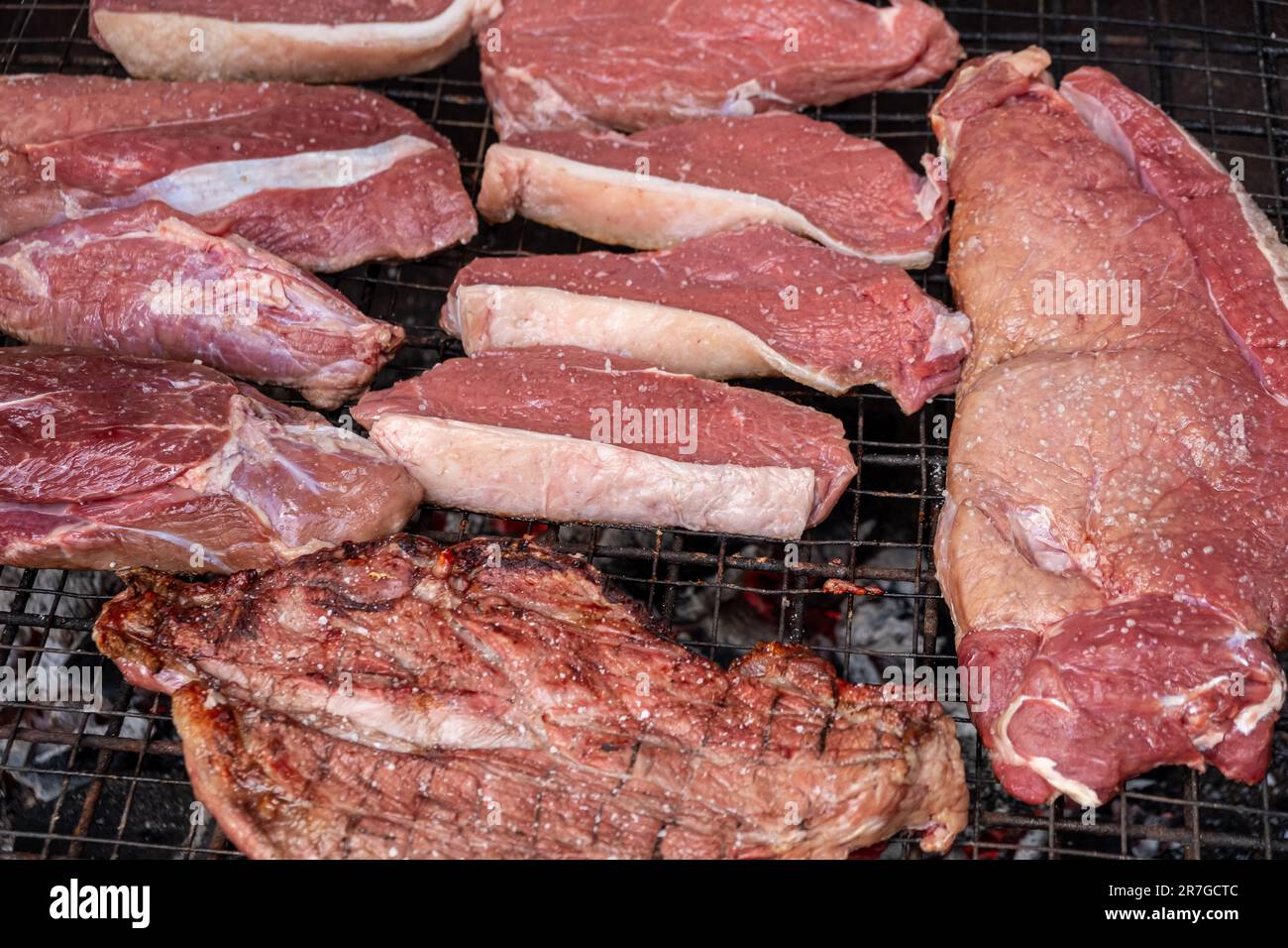 organic beef chunks prepared for cooking on a barbecue grill Stock Photo Alamy