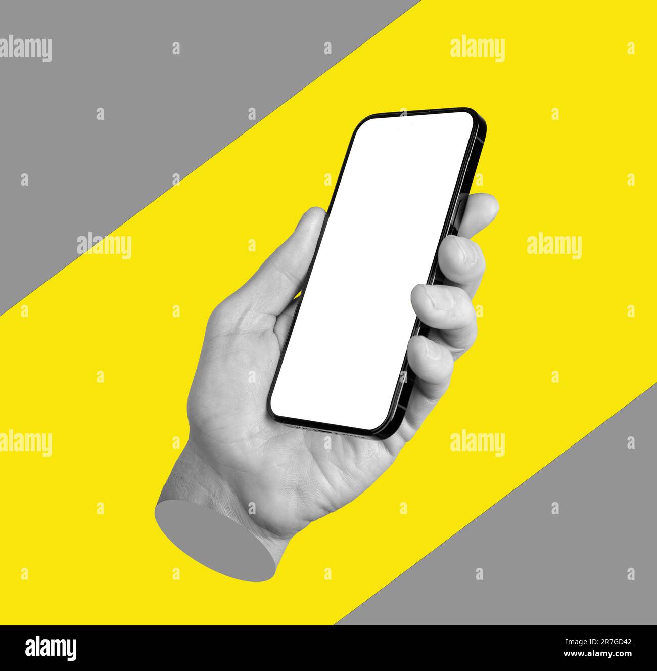 Male hand holding mobile phone mock-up, screen mockup Stock Photo - Alamy