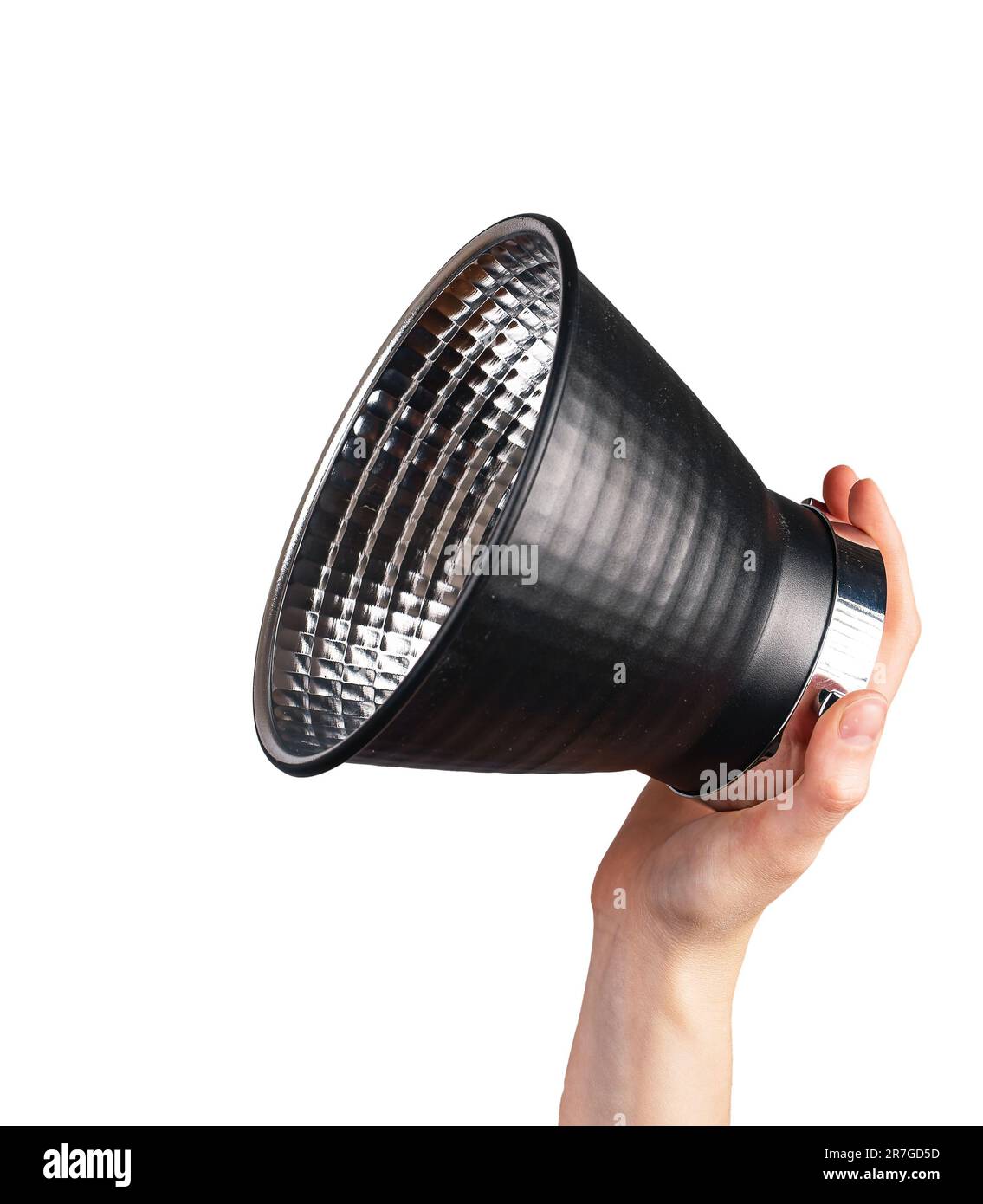 Strobe reflector, studio equipment isolated on white background. Stock Photo