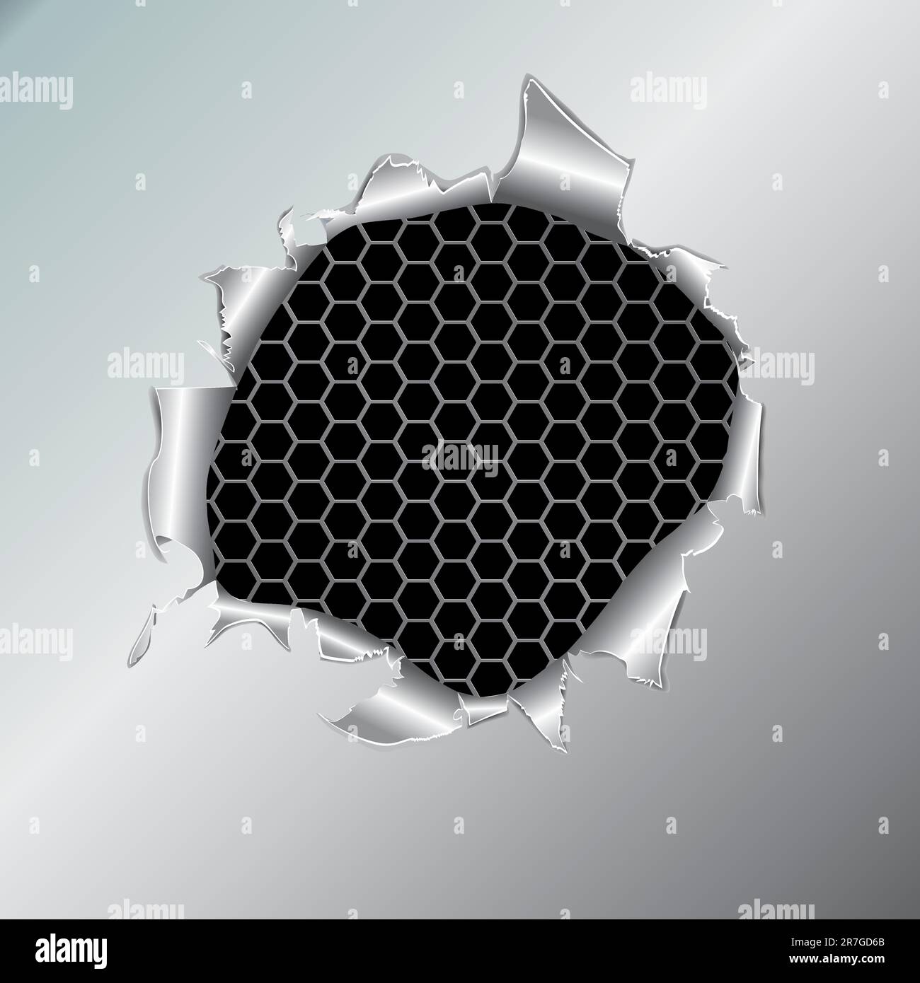 Hexagon metallic background, hole in the metal paper. Vector illustration Stock Vector