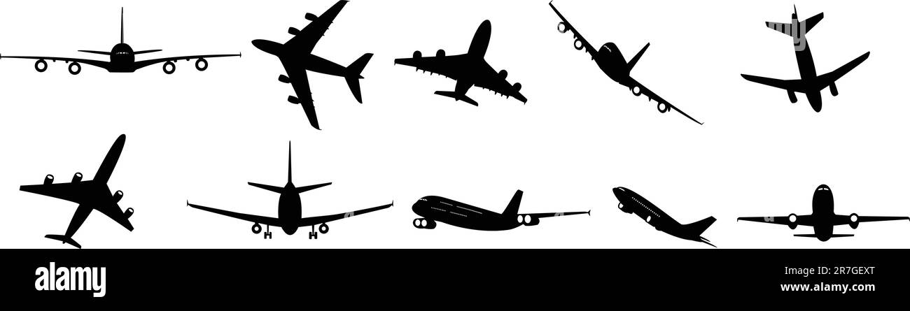 collection of vector illustrated passenger jet aircraft Stock Vector