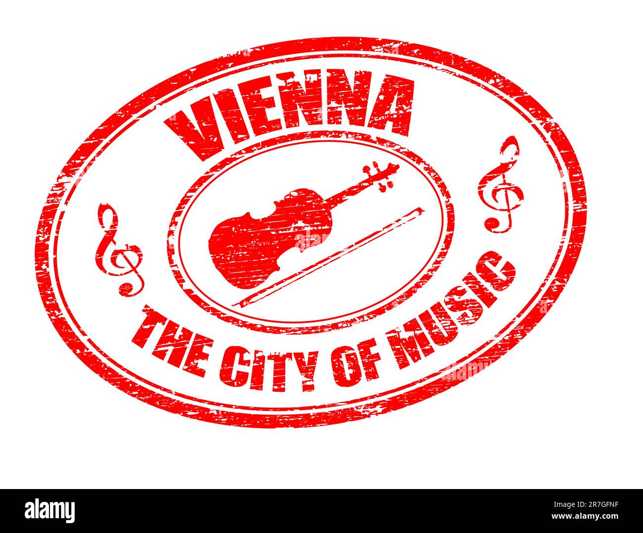 Grunge rubber stamp with violin shape and the text Vienna - The city of ...