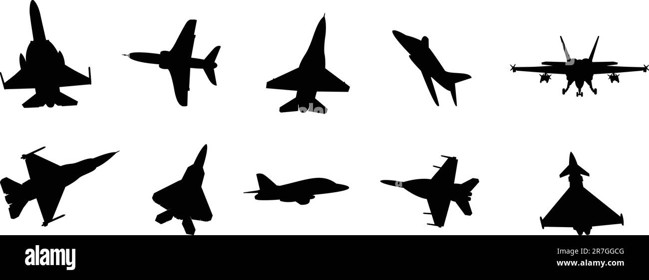 collection of vector illustrated military jet aircraft Stock Vector