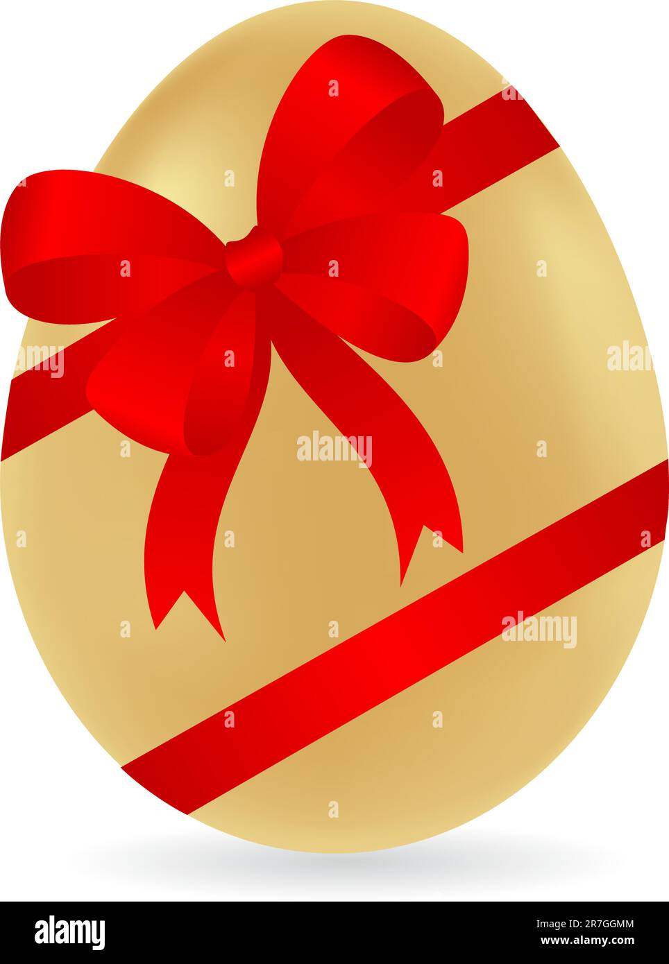 Golden easter egg with red bow. Vector illustration, isolated on a white. Stock Vector