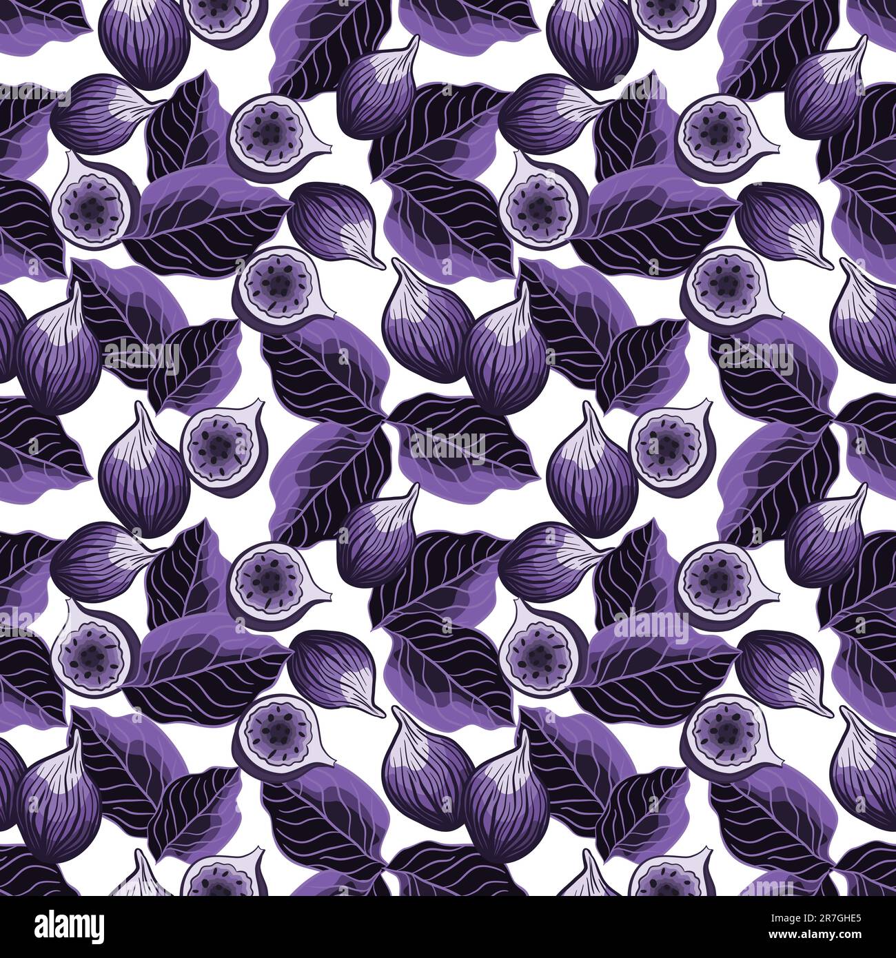 Seamless botanical pattern with figs and leaves vector illustration Stock Vector
