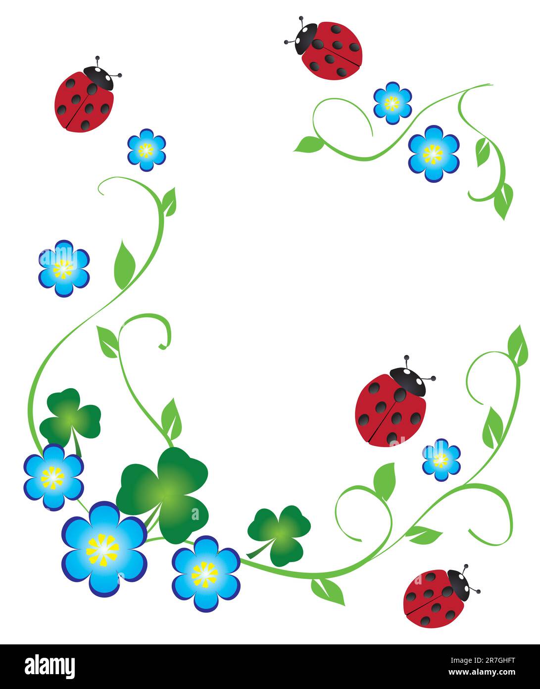 vector illustration of a floral frame with shamrock and ladybugs Stock ...