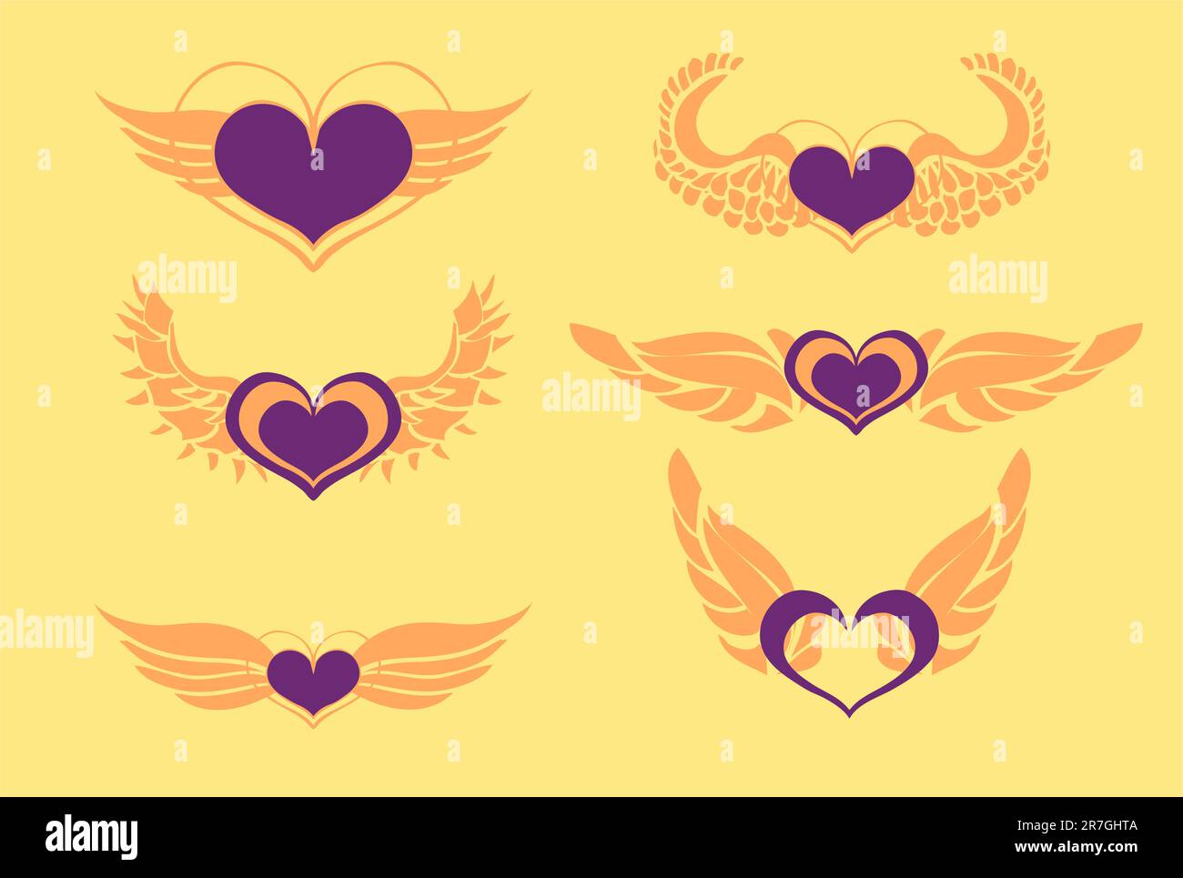 Heart Wings, vector design elements, emblem, stickers Stock Vector ...