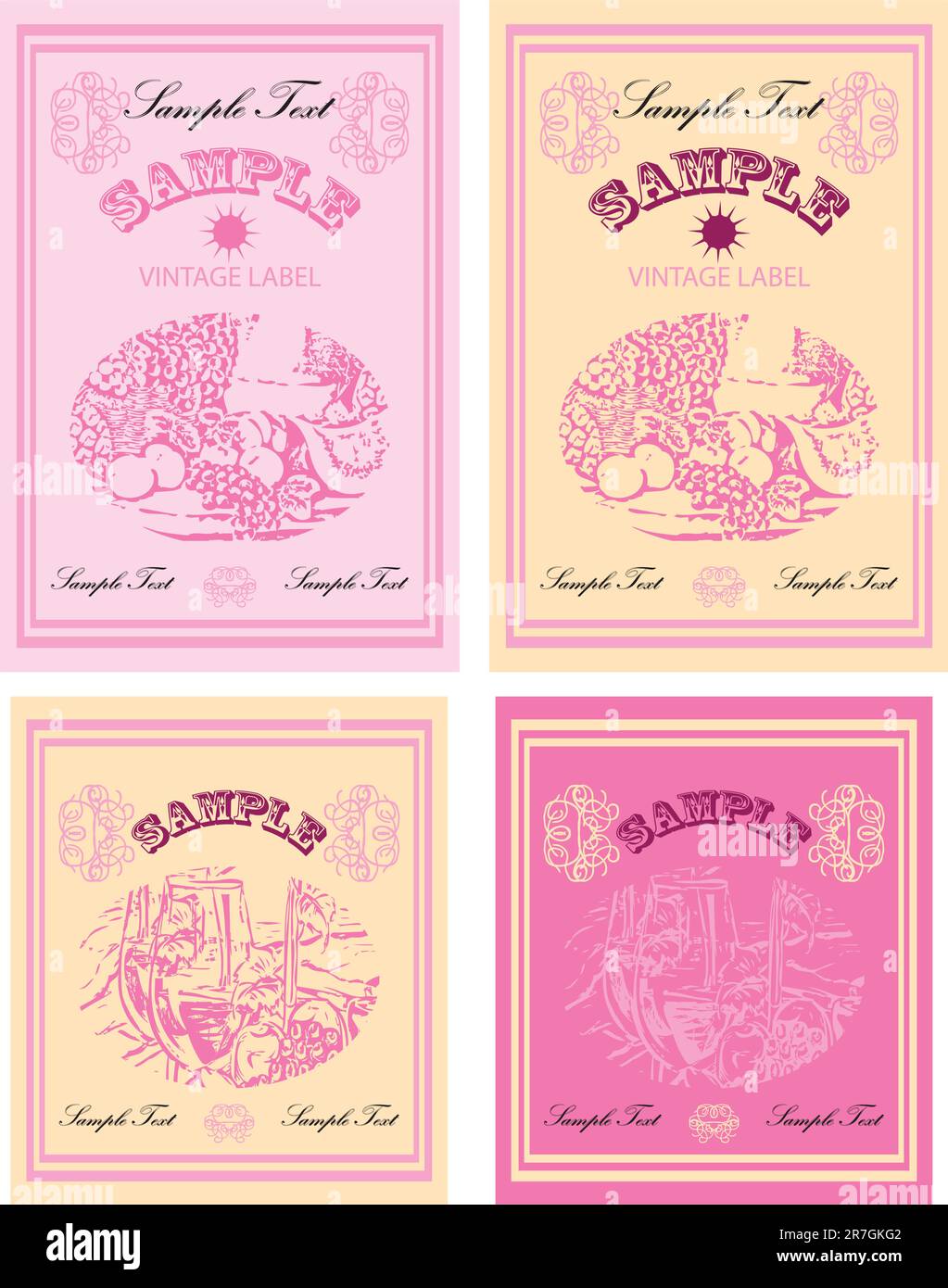 4 Vintage labels food, wine, fruit vector set Stock Vector Image & Art