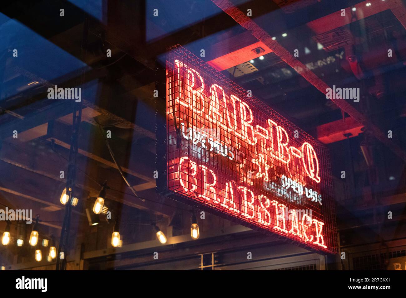 London, UK January 17 2020 BARBQ CRABSHACK sign in text in neon