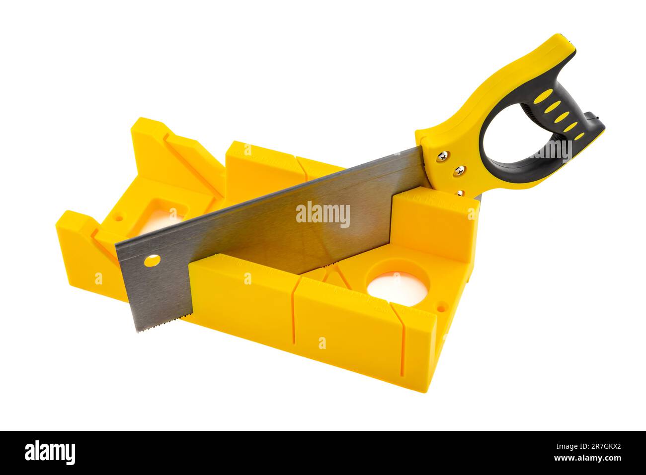 Construction tool miter saw with miter box isolated on a white