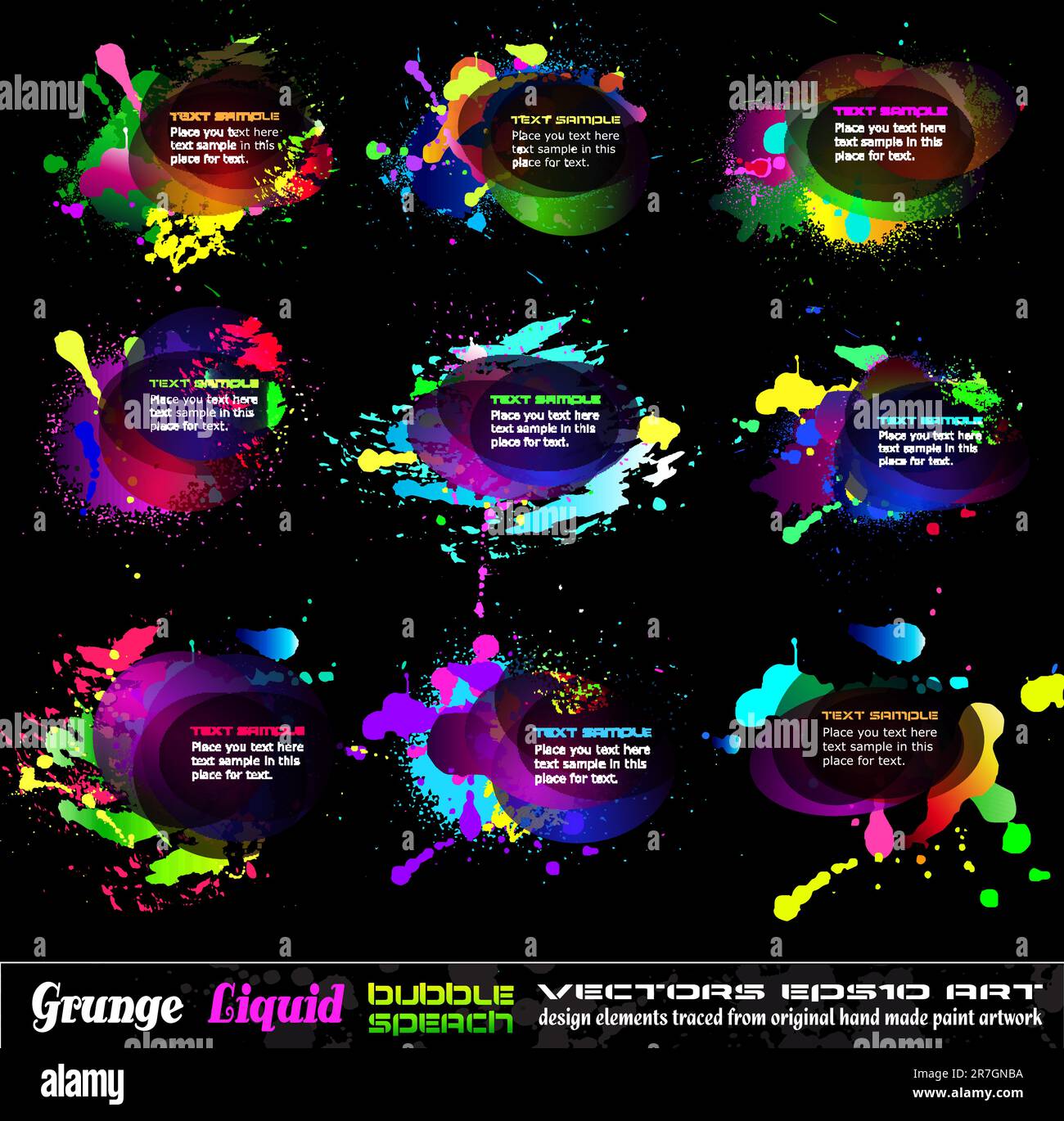 Grunge Bubble Drops Collection with rainbow colours and liquid drops elements Stock Vector