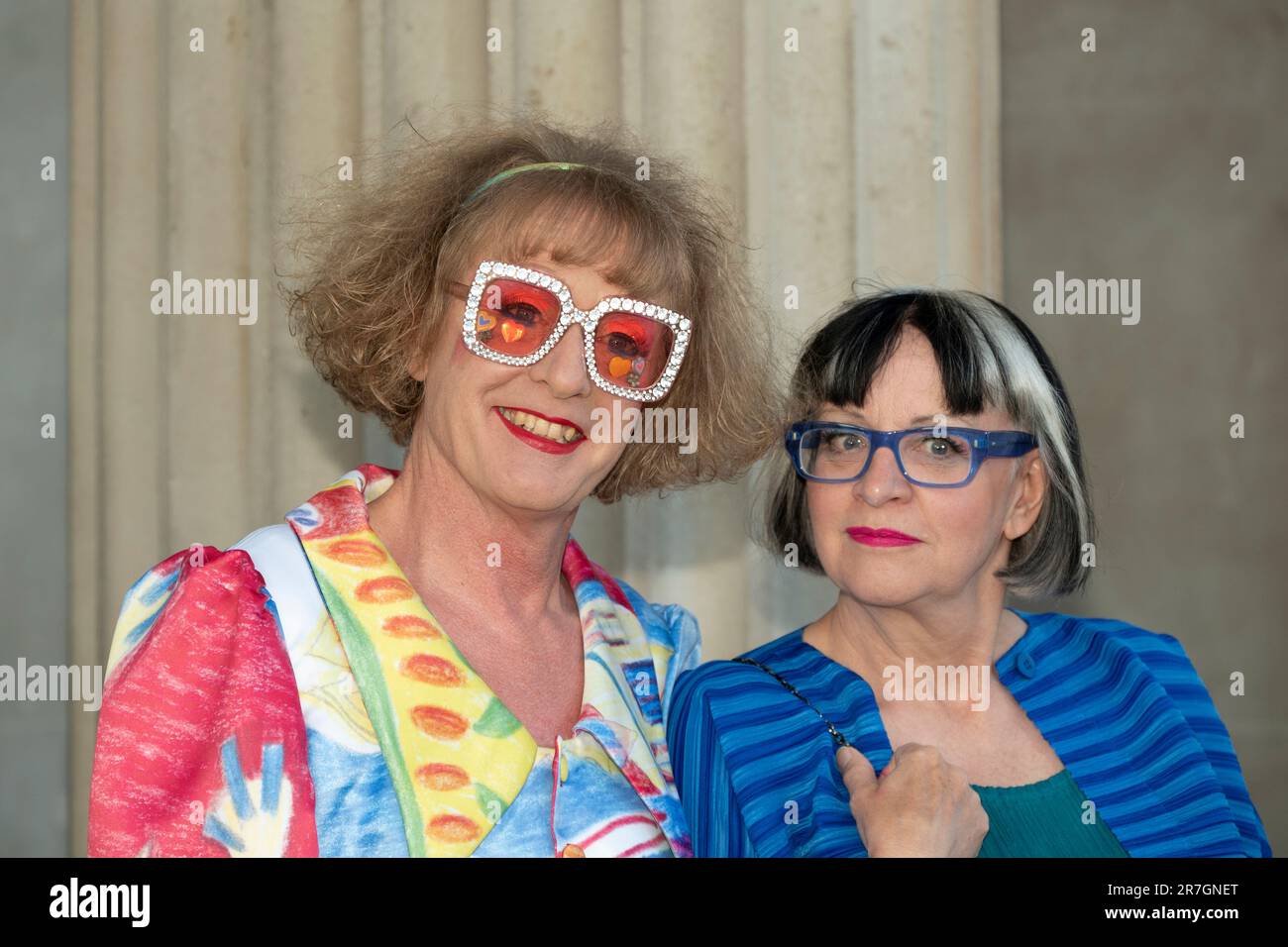 The National Gallery, London, UK. 15th June, 2023. The Summer Party is a unique, fundraising event directly supporting the local, national and international NG200 celebrations by transforming the National Gallery - which contains some of the world's most iconic artworks - for just one night only. Celebrity guests attending The Summer Party include Sir Grayson Perry and Philippa Perry. Credit: Malcolm Park/Alamy Live News Stock Photo