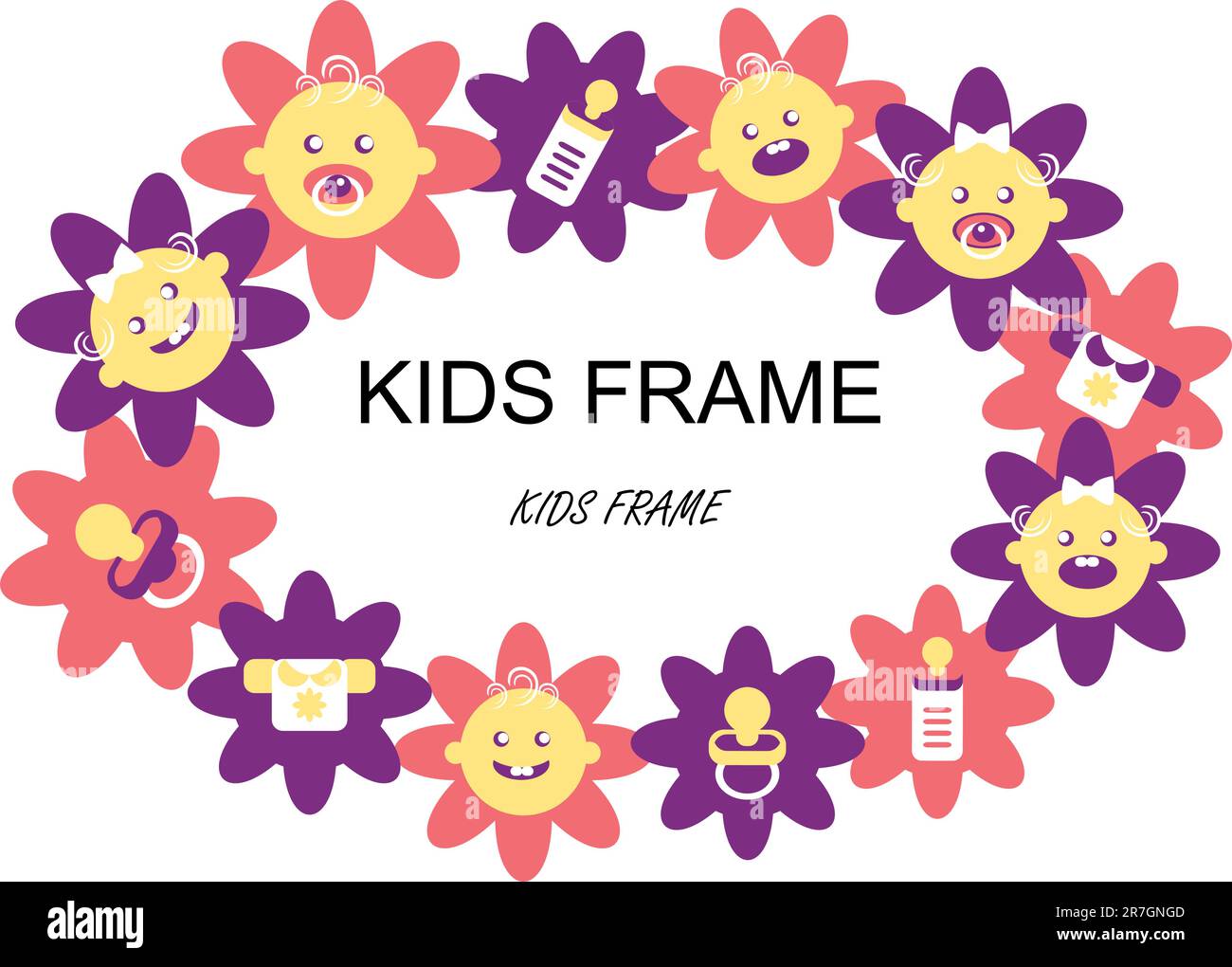 Flower Baby Frame Label food, dress, flowers, kids Stock Vector Image
