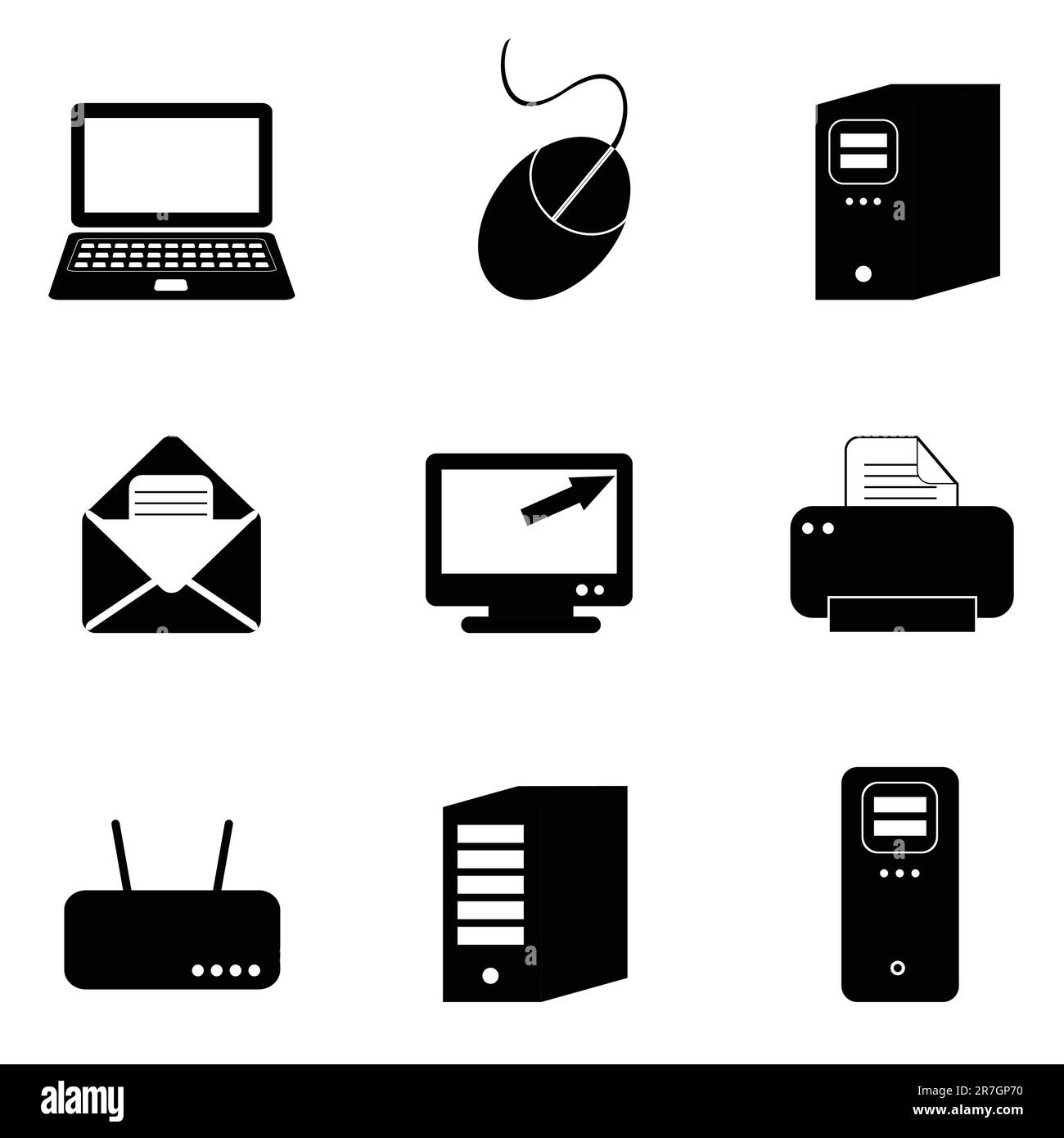 Computer and technology icon set in black Stock Vector