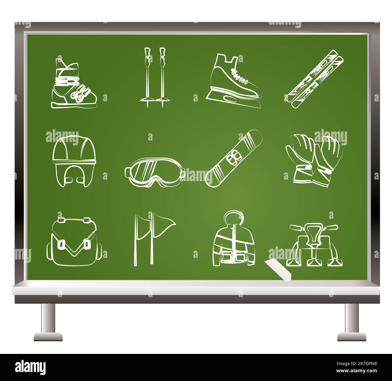 ski and snowboard equipment objects vector illustration Stock Vector