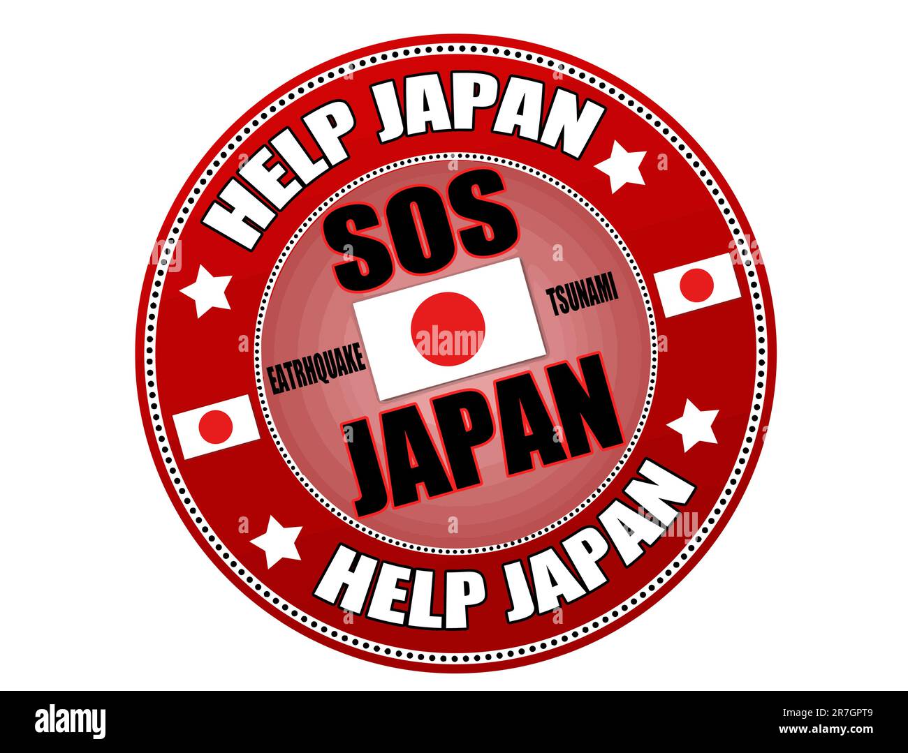 Red label with the text SOS Japan written inside the stamp, vector illustration Stock Vector