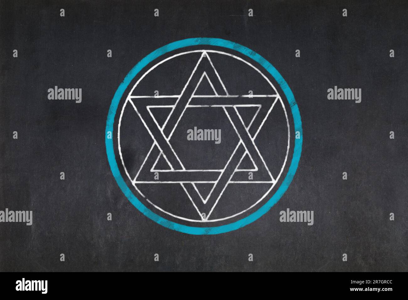 Blackboard with the Star of David symbol in a circle from the Judaism