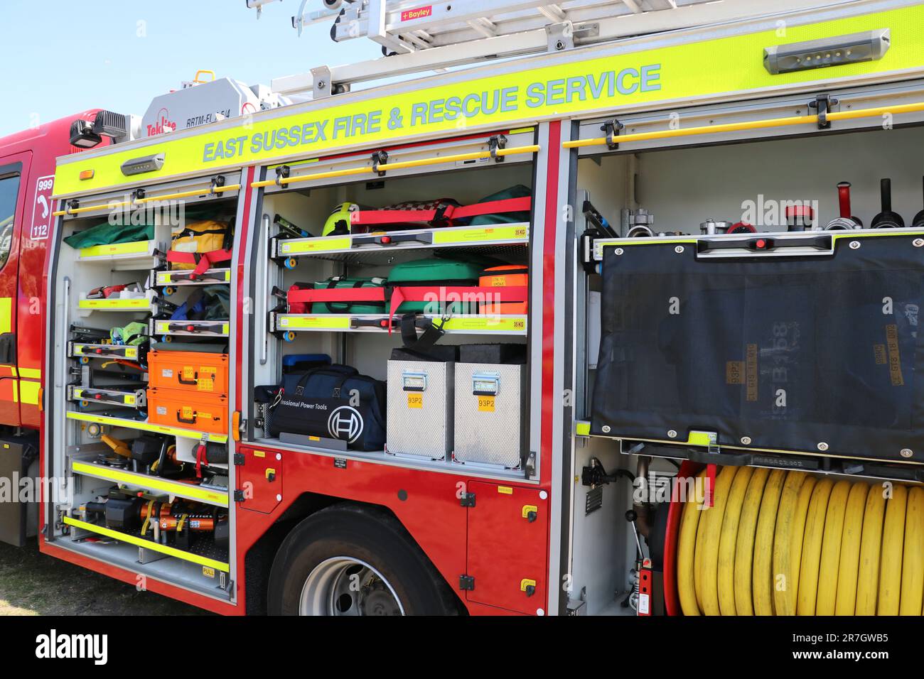 EAST SUSSEX FIRE & RESCUE TRUCK EQUIPMENT CLOSEUP Stock Photo Alamy