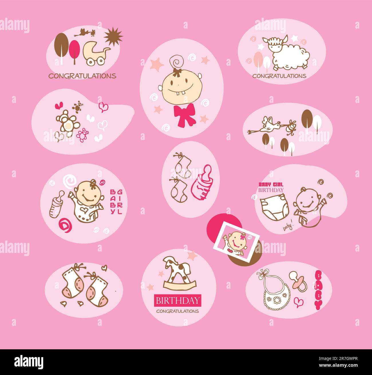 Baby girl elements set Stock Vector